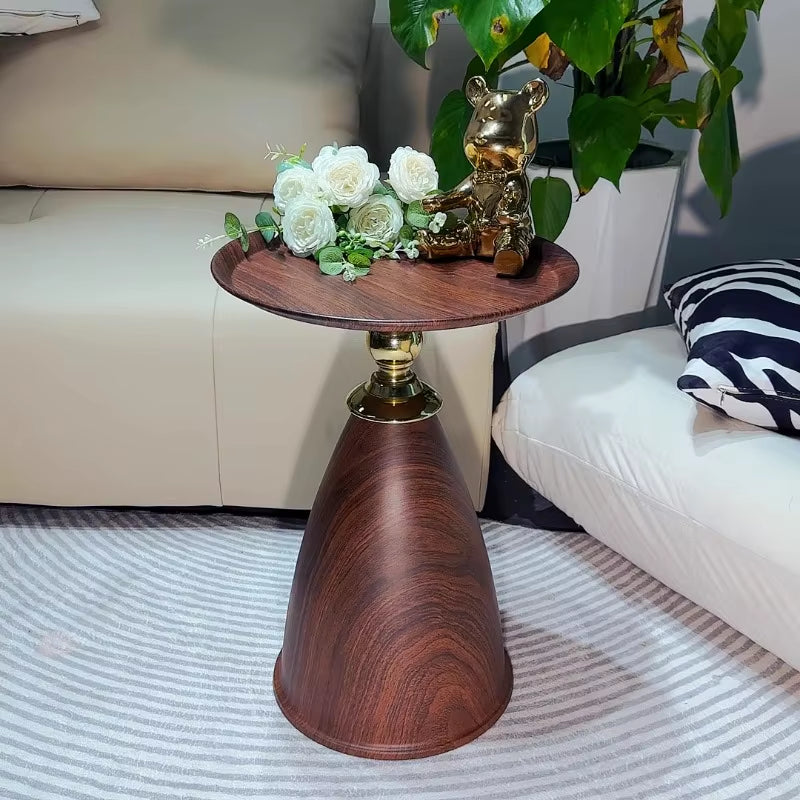 Walnut Color Side Table Carbon Steel Imitation Wood Grain Coffee Tables Bedroom Bedside Cupboard Antique Style Modern Furniture
