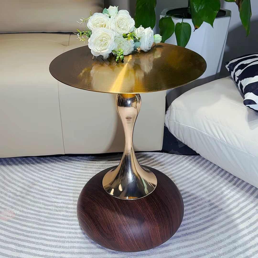 Walnut Color Side Table Carbon Steel Imitation Wood Grain Coffee Tables Bedroom Bedside Cupboard Antique Style Modern Furniture
