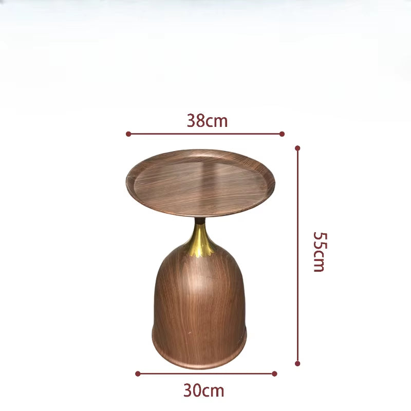 Walnut Color Side Table Carbon Steel Imitation Wood Grain Coffee Tables Bedroom Bedside Cupboard Antique Style Modern Furniture