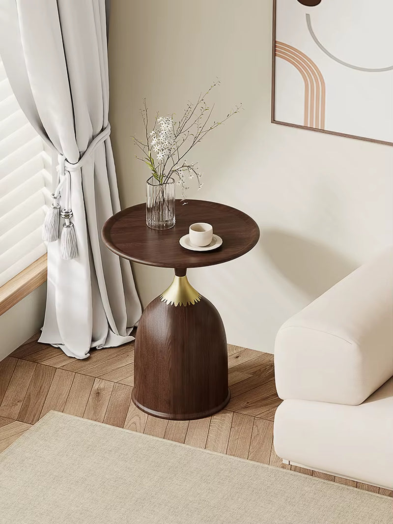 Walnut Color Side Table Carbon Steel Imitation Wood Grain Coffee Tables Bedroom Bedside Cupboard Antique Style Modern Furniture