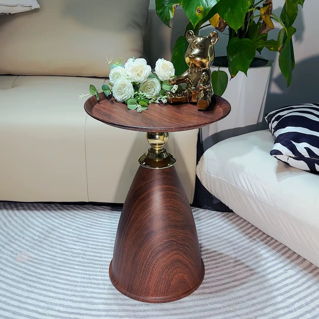 Walnut Color Side Table Carbon Steel Imitation Wood Grain Coffee Tables Bedroom Bedside Cupboard Antique Style Modern Furniture
