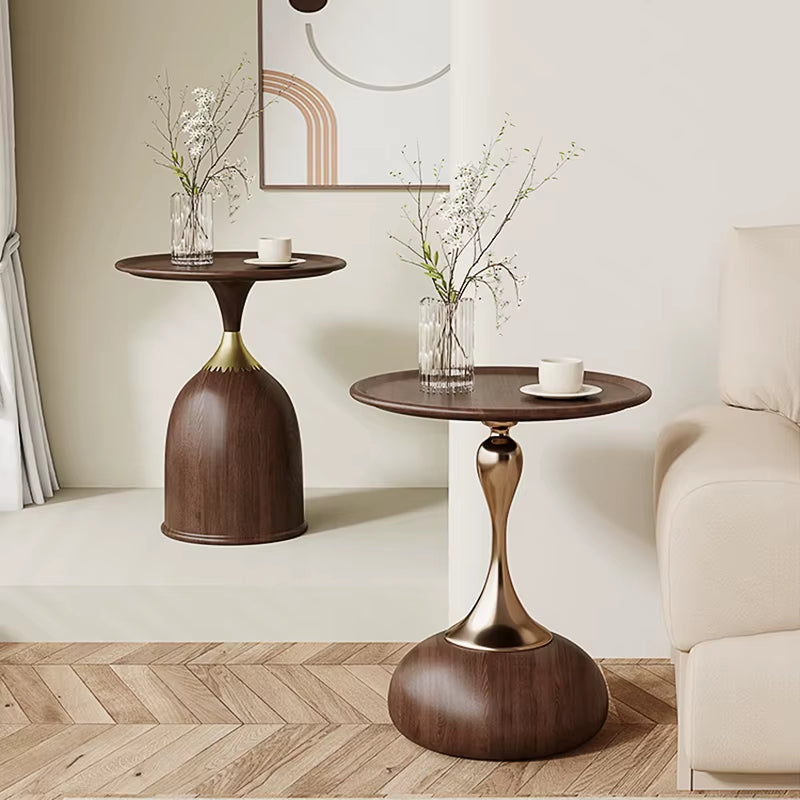 Walnut Color Side Table Carbon Steel Imitation Wood Grain Coffee Tables Bedroom Bedside Cupboard Antique Style Modern Furniture