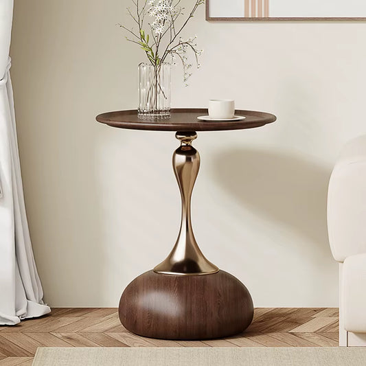 Walnut Color Side Table Carbon Steel Imitation Wood Grain Coffee Tables Bedroom Bedside Cupboard Antique Style Modern Furniture