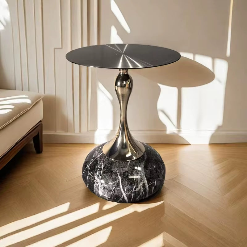 Walnut Color Side Table Carbon Steel Imitation Wood Grain Coffee Tables Bedroom Bedside Cupboard Antique Style Modern Furniture