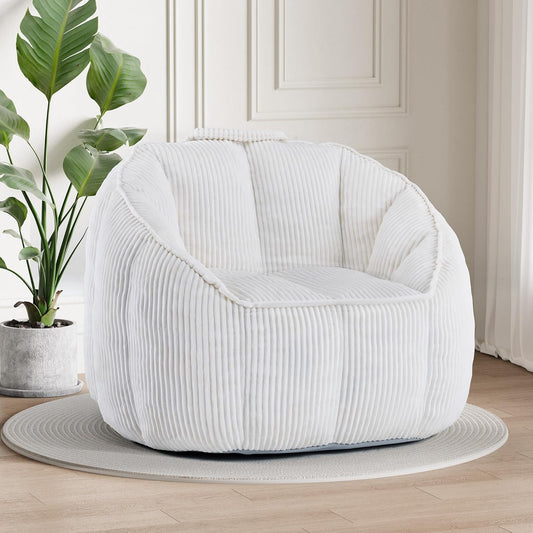 4 Ft Giant Bean Bag Chair for Adults, Corduroy Large Bean Bag Chairs with Memory Foam Filling & Armrests, Oversized Shell Shaped Plush Bean Bag, Cozy & Fluffy, Anti-Slip Bottom, Spacious Beanbag Chair